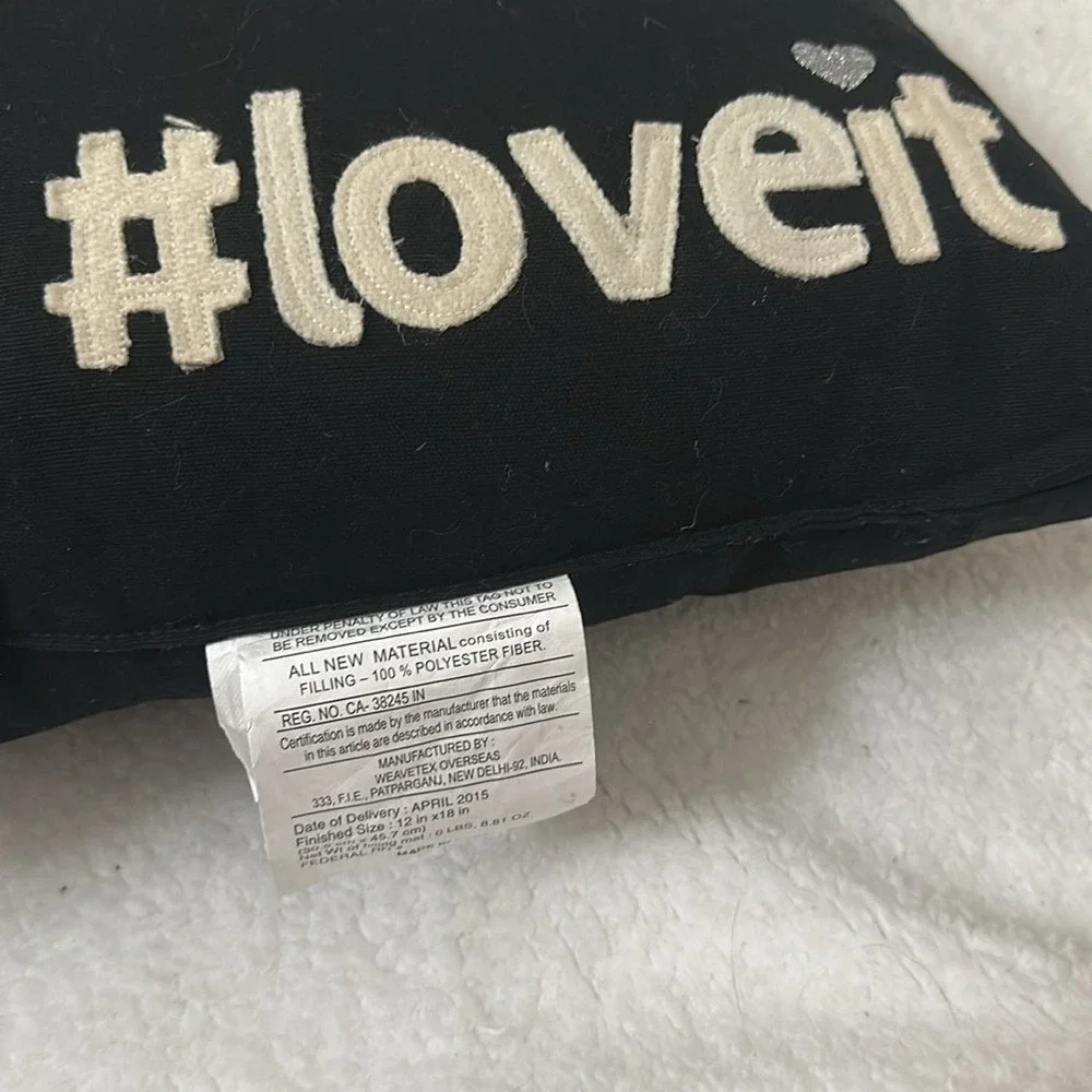 Room Essentials Black Loveit Hashtag Decorative Toss Pillow 12x18 Cotton Shell